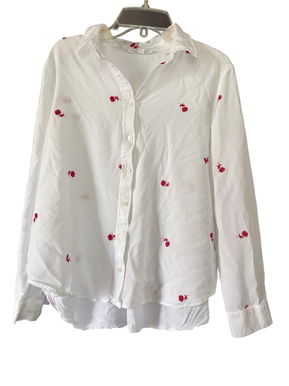 Jane and Delancey White Shirt with Pink Rose Motif